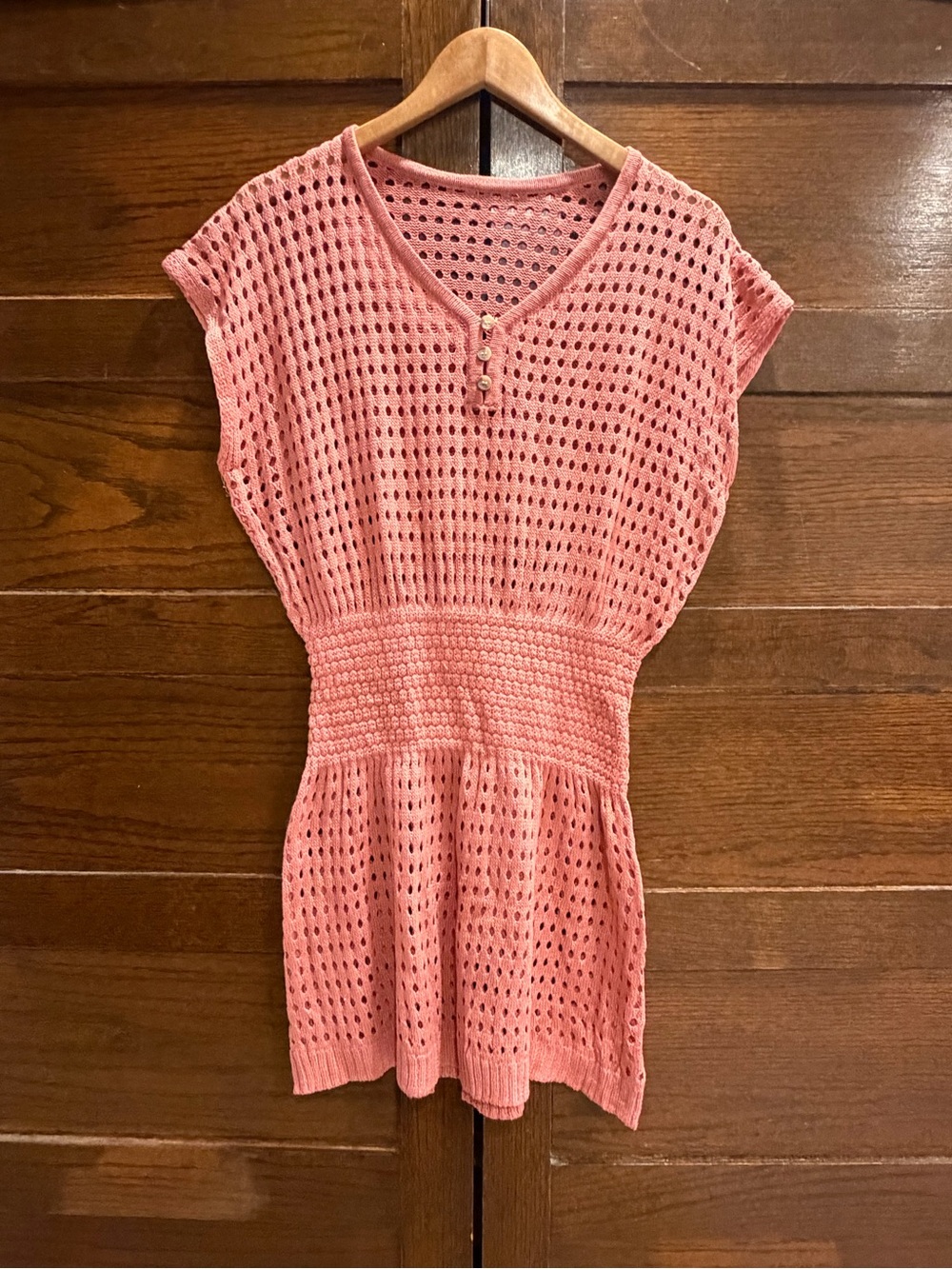 Cupshe small Openwork Knit Short Sleeve Dress beach coverup swim Coral